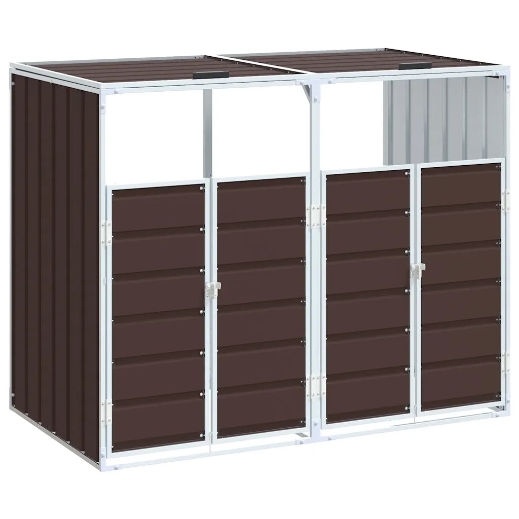 Copribidone con Ruote per 2 Bidoni Marrone 144x81x113cm Acciaio 4006178