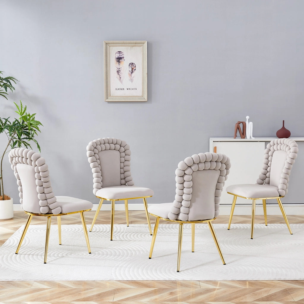 Set di 2 sedie da pranzo con schienale alto a catena di sfere in velluto grigio chiaro