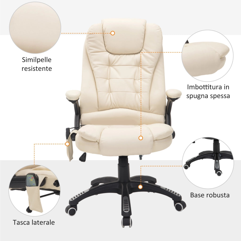 Poltrona Massaggiante Ufficio Regolabile ¨C Minimal ¨C Beige, 62x68x111-121 cm
