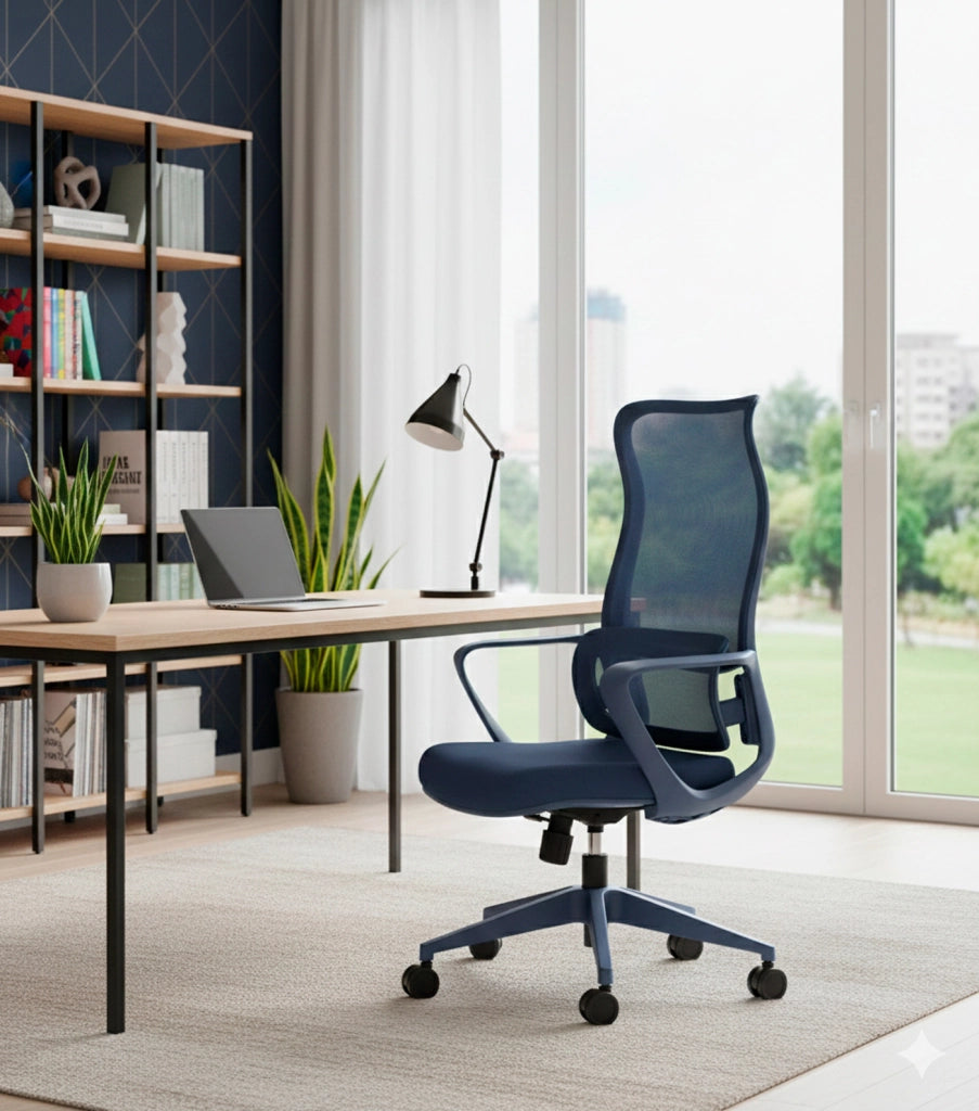 Sedia studio Hispanohogar altezza regolabile in tessuto blu