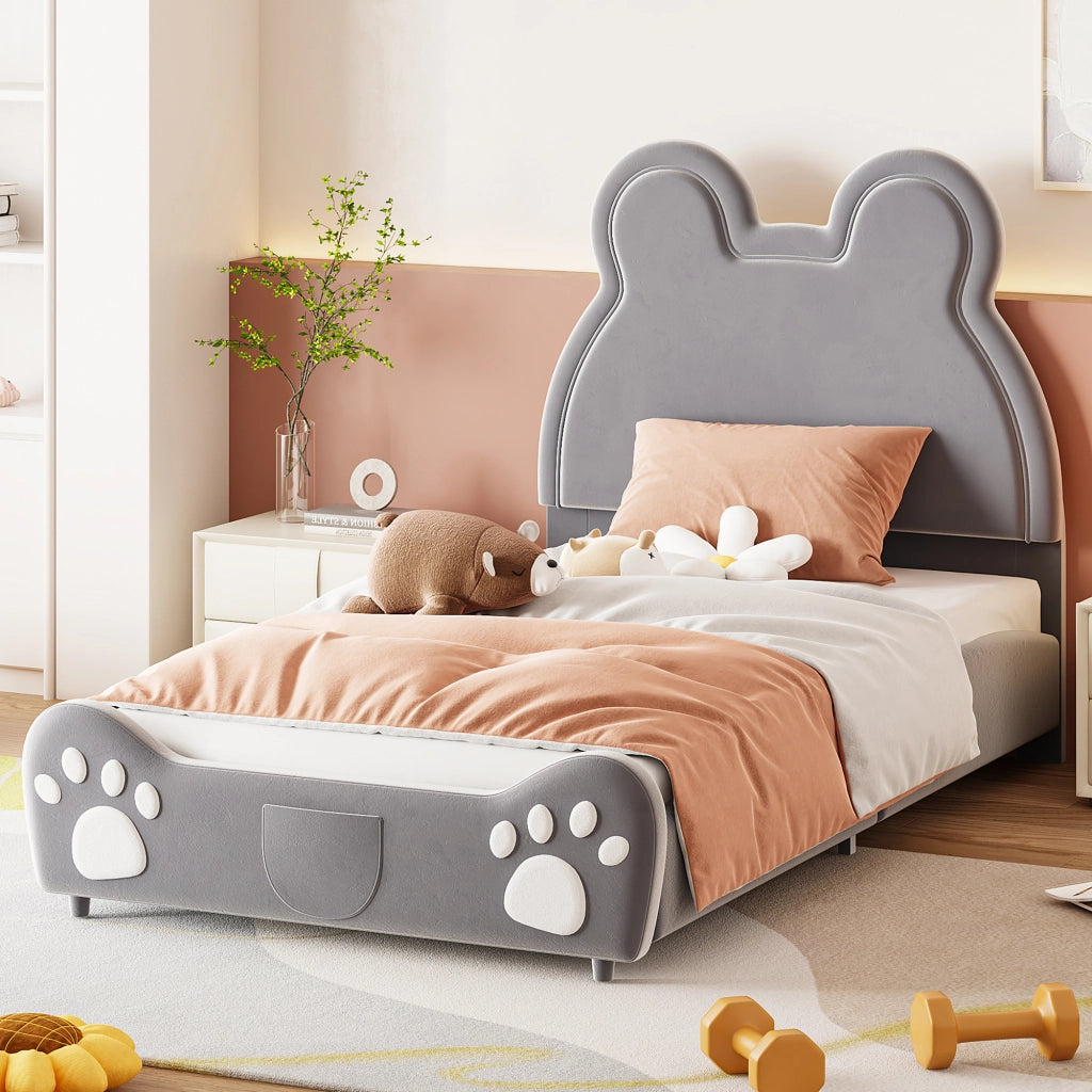 LETTO imbottito a forma di orso 90x200 cm grigio