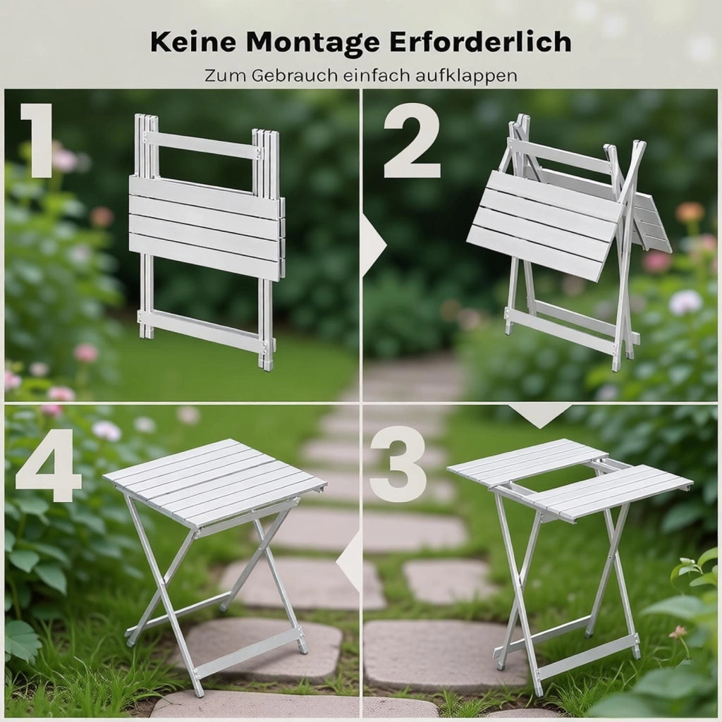 Tavolino da giardino pieghevole in lega di alluminio con struttura a X e piedini antiscivolo per esterno; 50.5×46.5×60 cm