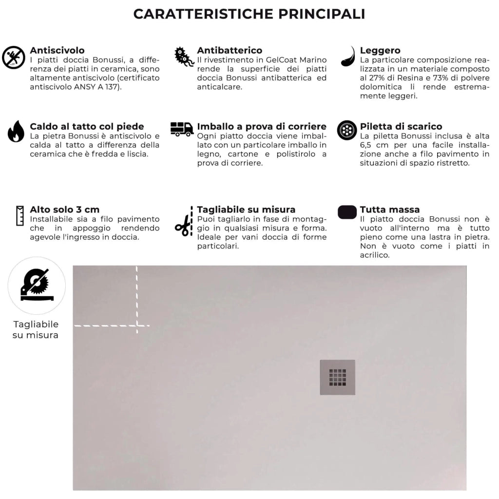 Piatto Doccia 80x90 cm in Pietra Bonussi Everest Bianco