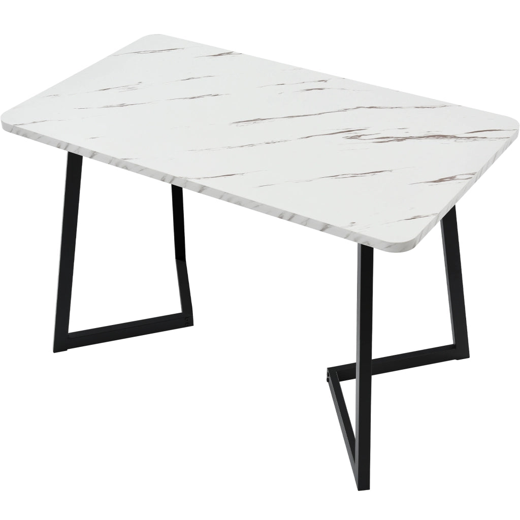 Tavolo da pranzo 117x68 cm (1 pezzo), struttura in metallo, tavolo da pranzo rettangolare con motivo marmorizzato moderno, tavolo da cucina con gambe