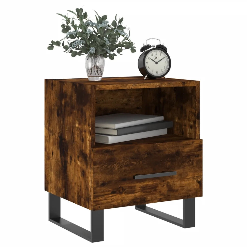 Comodino | Armadio da Notte | Mobiletto da notte Rovere Fumo 40x35x47,5 cm in Legno Multistrato