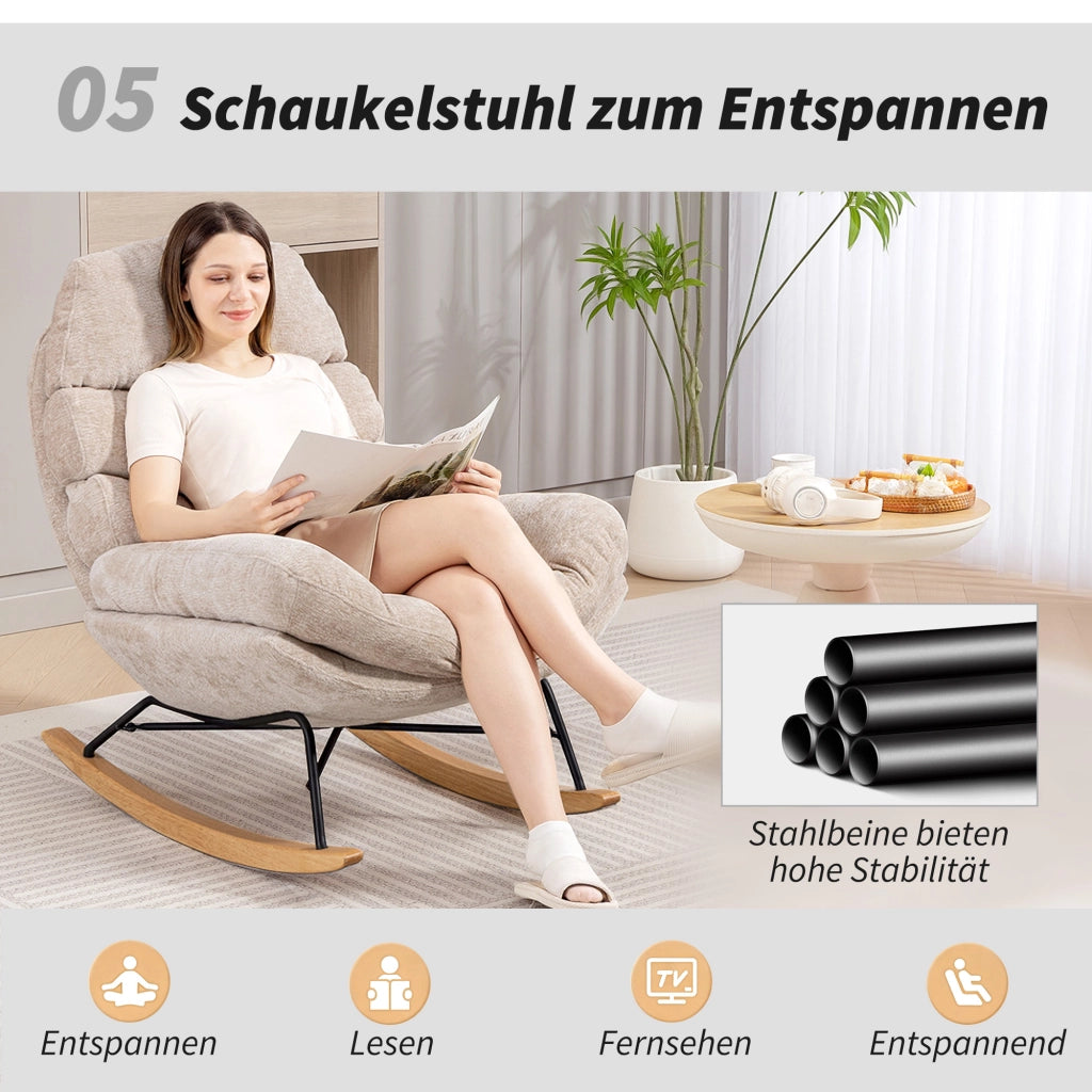 Poltrona Dondolo Imbottita con Gambe in Metallo e Pattini in Legno ¨C zephmum ¨C Cremewei?