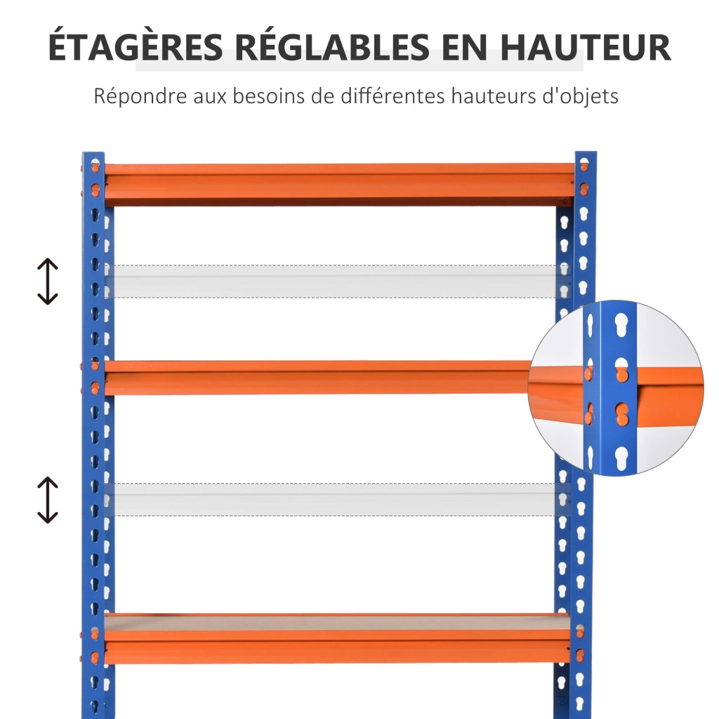 Scaffale Garage 5 Livelli ¨C Xylo ¨C Metallo Blu Arancione 80x40x182cm 1500kg