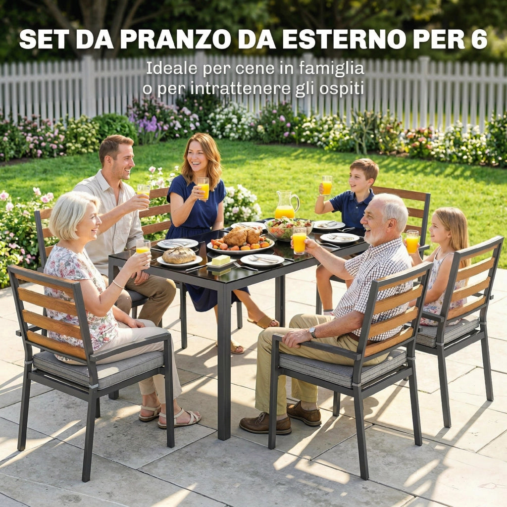 Set da Giardino 7 Pezzi Tavolo Sedie ¨C Minimal ¨C Nero