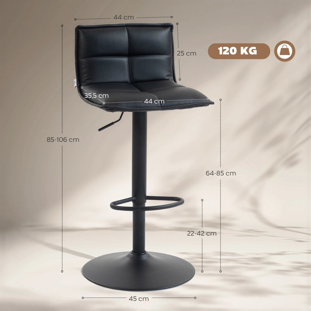 Sgabello da Bar Regolabile ¨C Xylo ¨C Set 2 Pezzi Seduta Girevole PU Nero 44x45x85-106cm