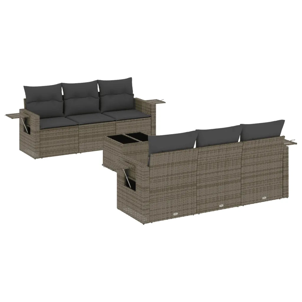 Set Divani da Giardino 7 pz con Cuscini Grigio in Polyrattan 3219909