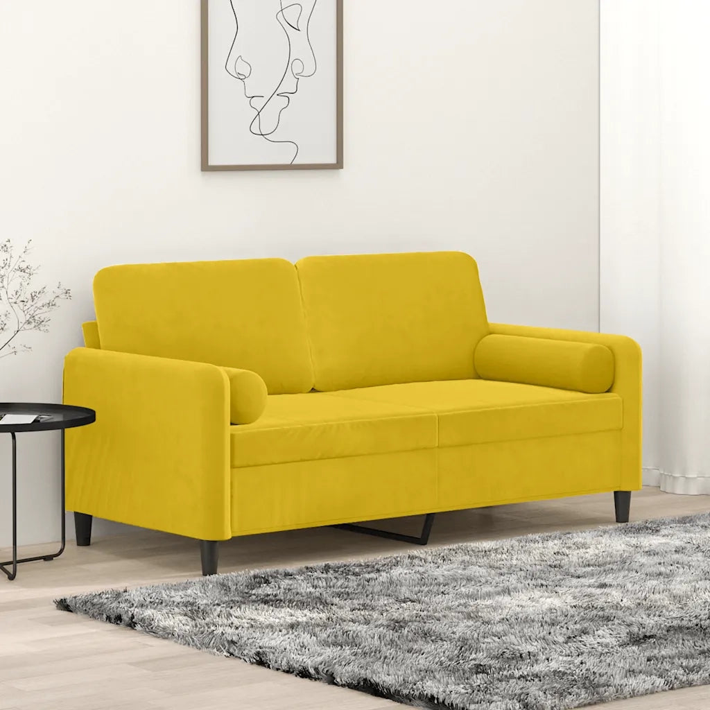 Divano a 2 Posti con Cuscini-Sofa 2 Posti con Cuscini Giallo 140 cm in Velluto 961196