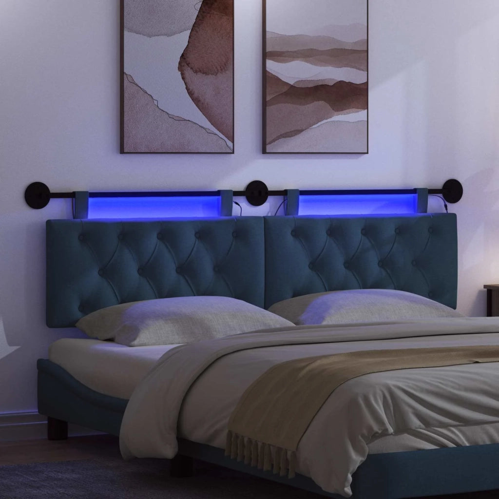 Testiera | Testata sospesa Con luce LED Blu Tessuto