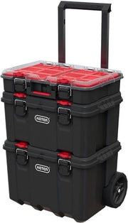 Set di 3 Scatole di Archiviazione Stacking Keter – Stack N Roll – Robuste e Mobili – Ideali per Officina, DIY e Magazzino