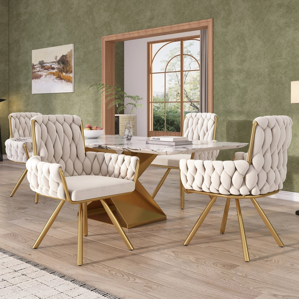 Sedia da pranzo girevole 360° in velluto con schienale alto e braccioli set da 2 struttura in acciaio beige