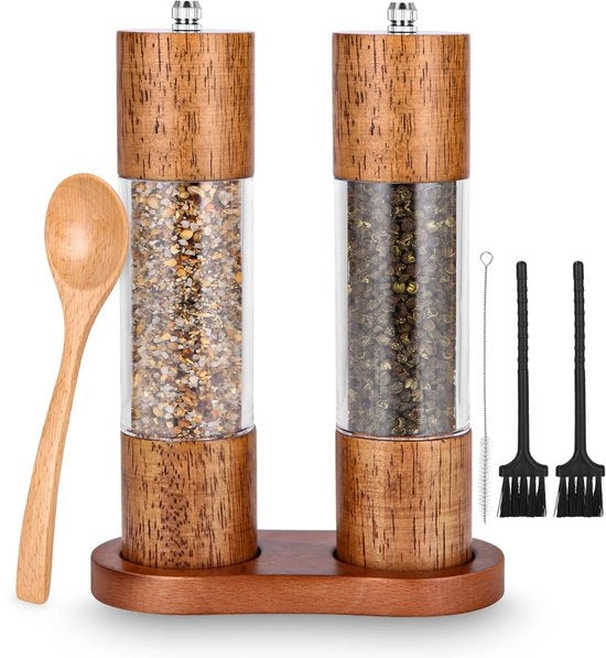 Set di macinacaffè - Sale e Pepe - 2 pezzi - Legno e Acrilico