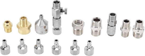 Set di connessione rapida per pennello ad aria - 15 pezzi - Acciaio inossidabile - Materiali per pennello ad aria - Adatto per artisti - Argento