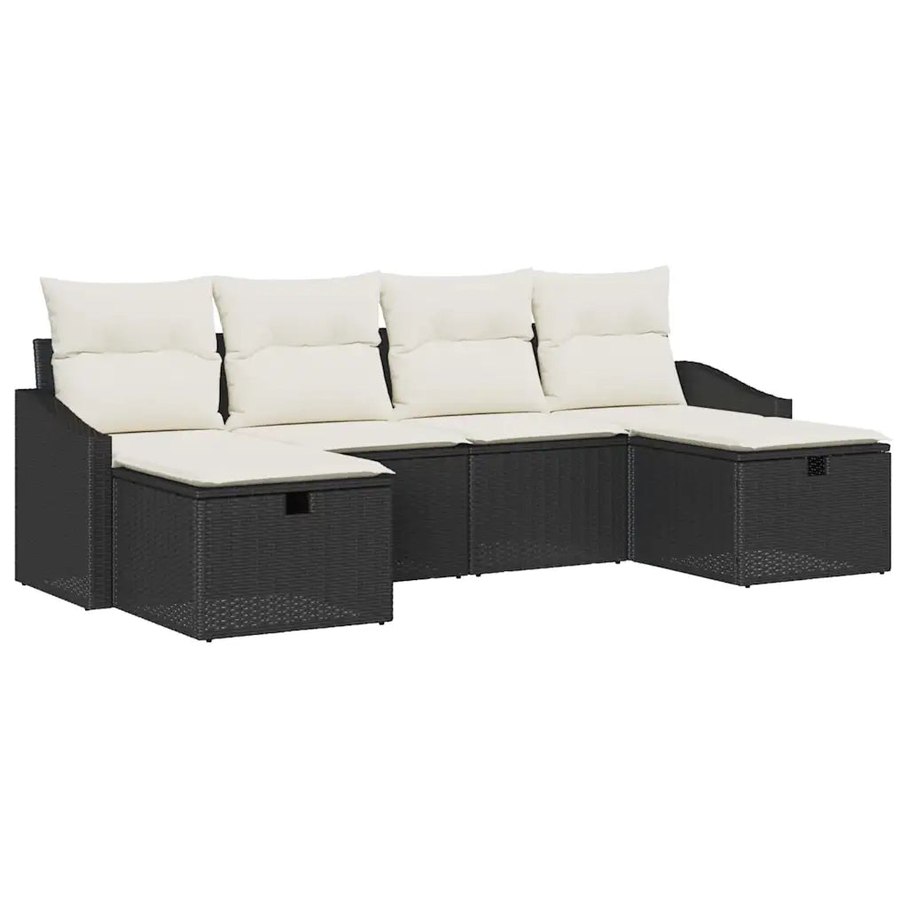 Set Divano da Giardino con cuscino 6 pcs Nero Poly Rattan 3359316
