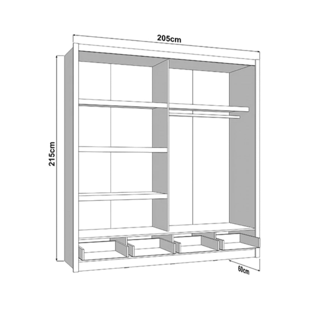 Armadio Camera da Letto Copala, Guardaroba 2 Ante 4 Ripiani, 205x216h cm Marrone Rovere Nodi