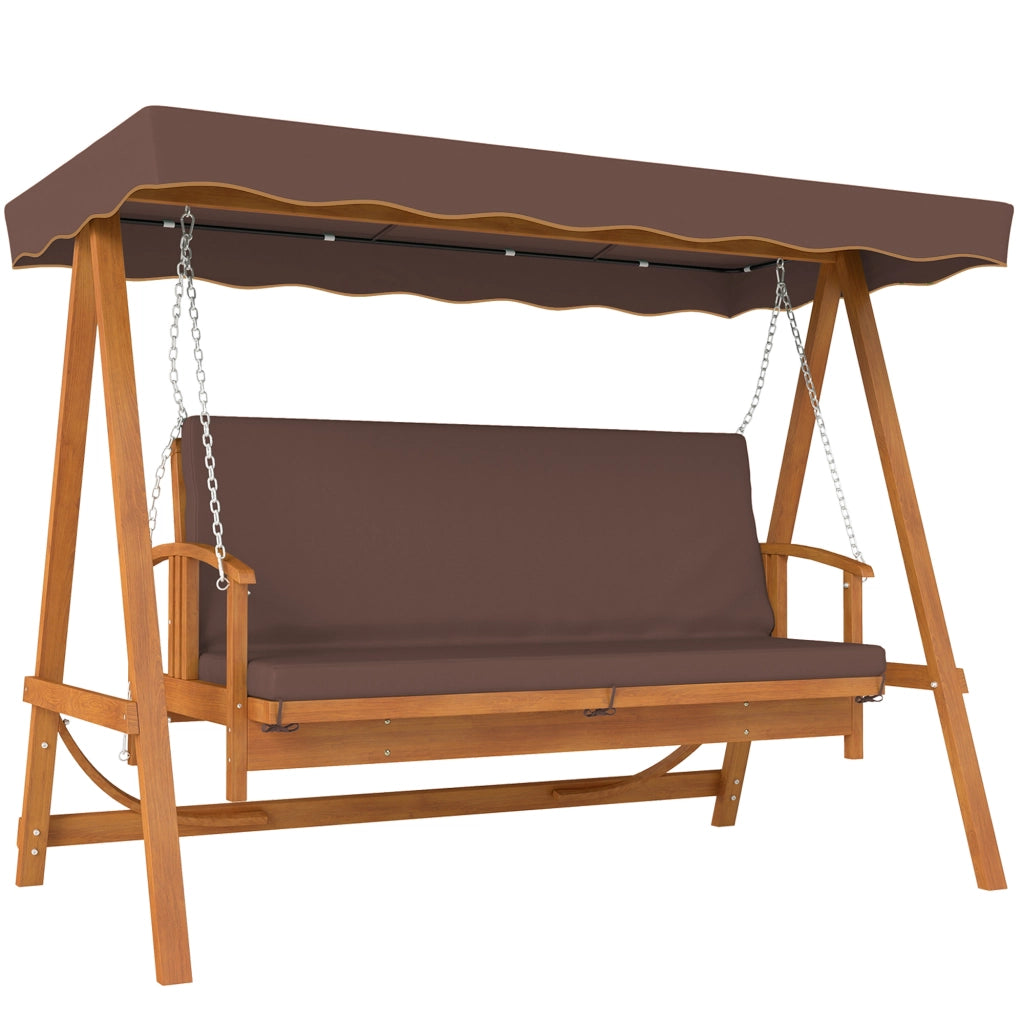 Altalena da giardino Hollywood con tettoia ¨C zephmum ¨C in legno, per 3 persone, marrone