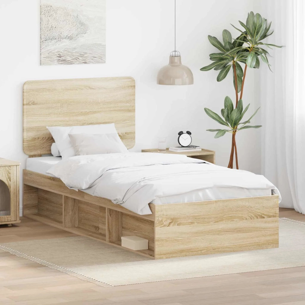 Letto singolo | Letto per adulti | Struttura del letto Rovere Sonoma 75 x 190 cm Pino massello