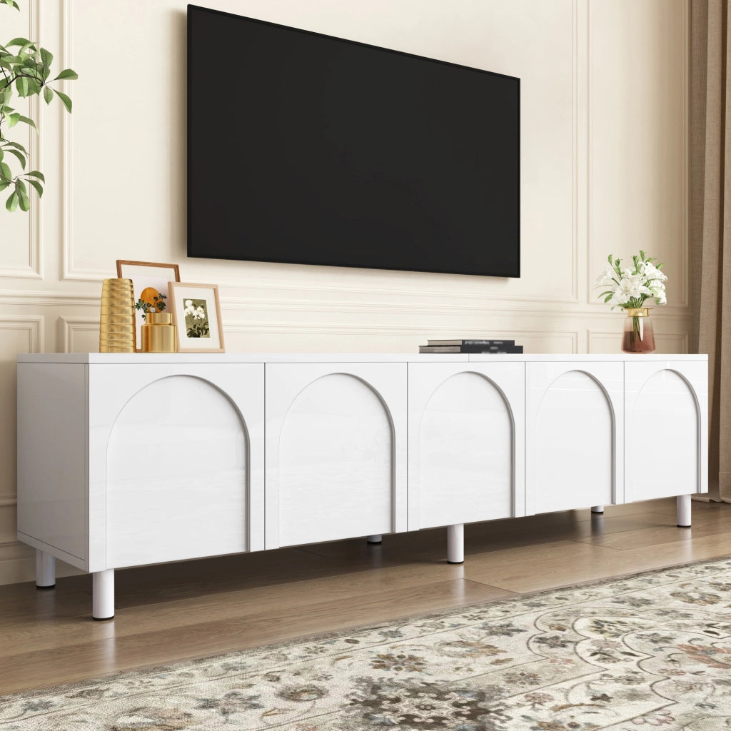 Lowboard TV bianco in MDF; lunghezza 180 cm