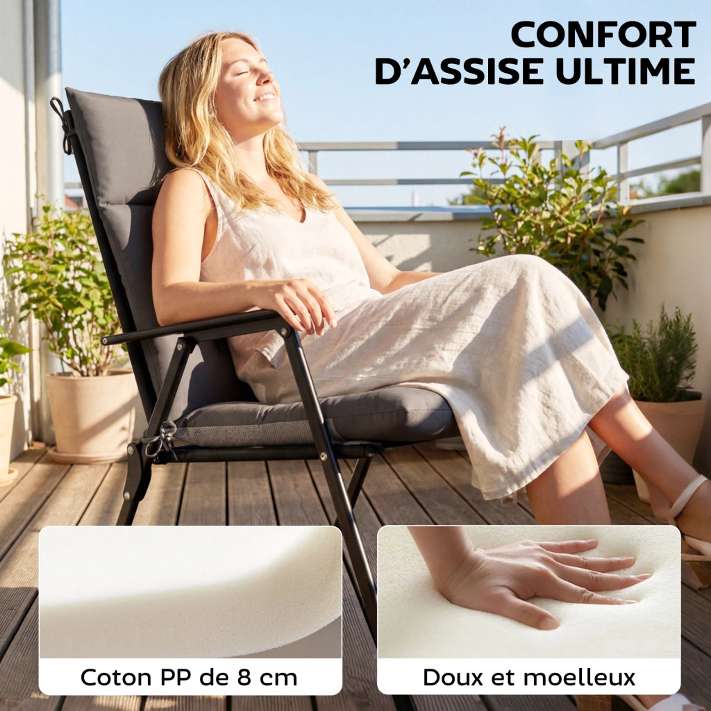 Set 4 Cuscini per Sedie da Giardino ¨C Xylo ¨C Impermeabili Antiscivolo con Lacci 112x53cm Grigio Scuro
