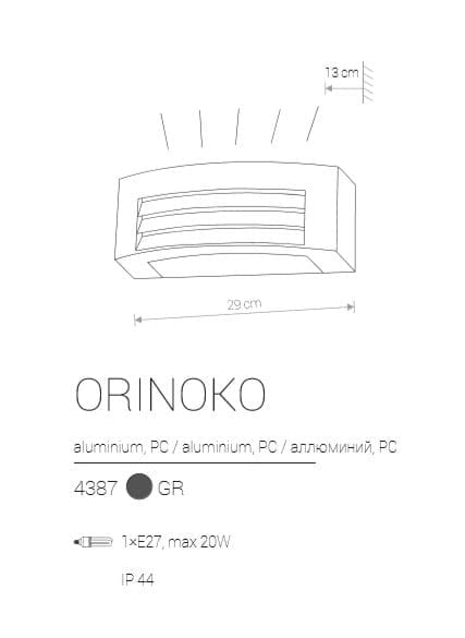 Nowodvorski ORINOKO applique esterna grafite E27 IP44