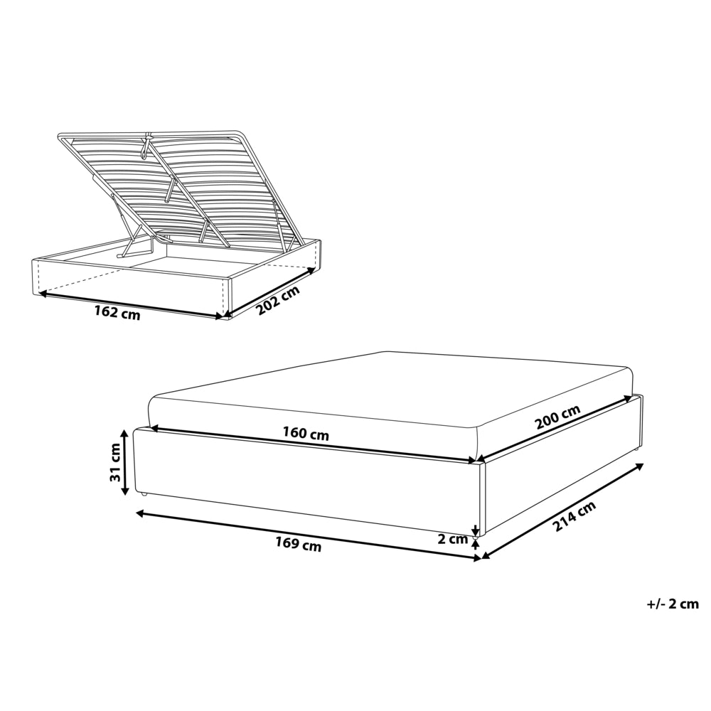 Letto matrimoniale con contenitore Imbottito marrone chiaro Effetto Lino con Box Portaoggetti 160 x 200 cm Design moderno