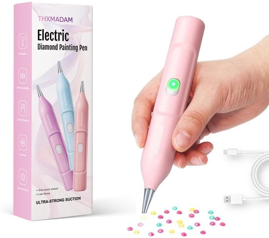 Penna elettrica per diamanti, penna elettrica diamantata con pompa a vuoto, strumento e accessori per diamantare, carica via USB-C (rosa)