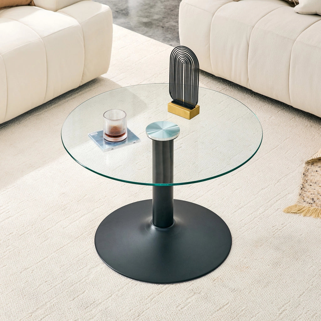 Tavolino rotondo in vetro ca. 70 cm con struttura in metallo, design moderno per soggiorno, colore nero