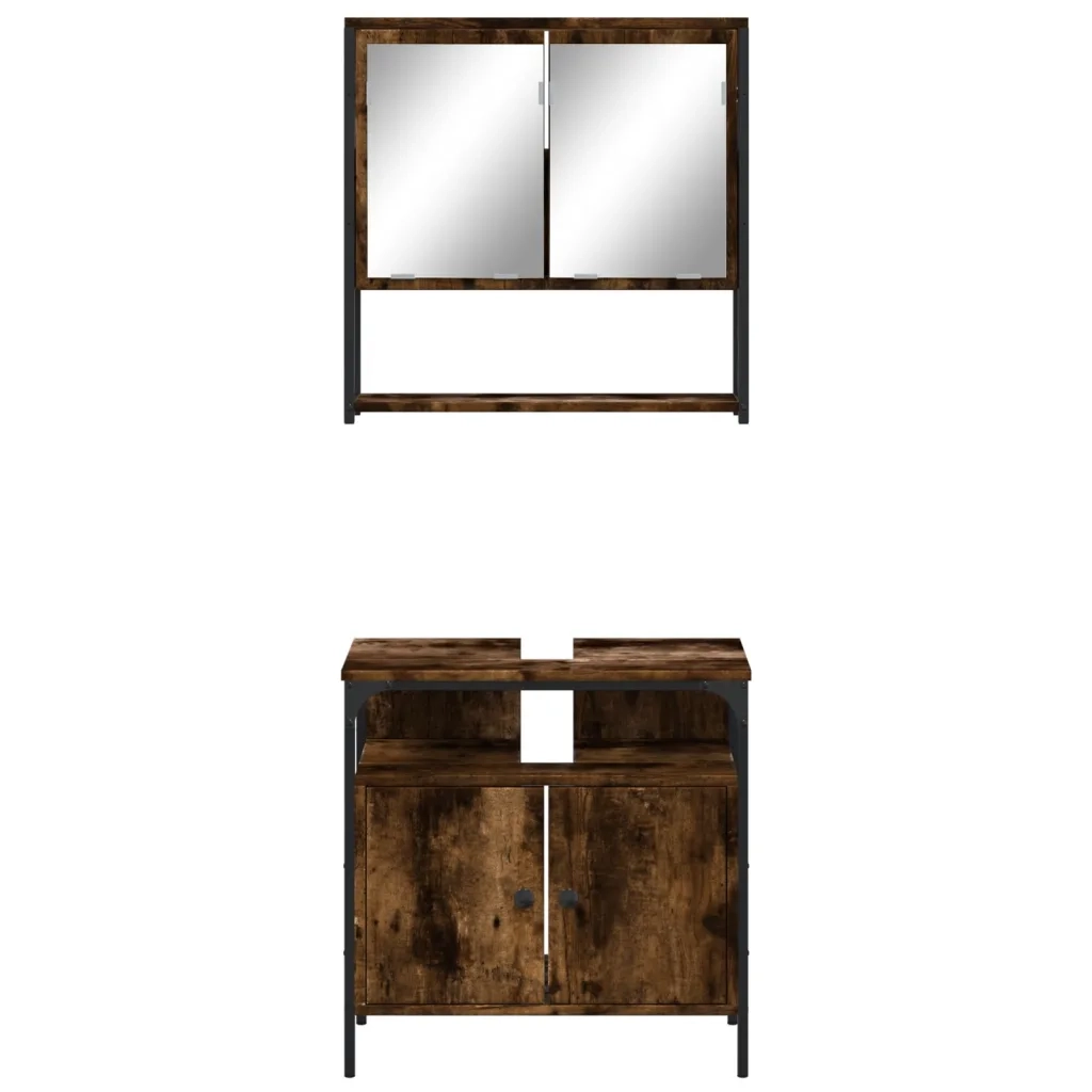 Set Mobili da Bagno 2 pz Rovere Fumo in Legno Multistrato 3214657