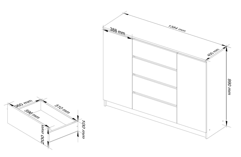 Cassettiera AKORD K140 Wengé 138 cm 2 ante 4 cassetti inserto frontale Sonoma Quercia 138x40x99 cm