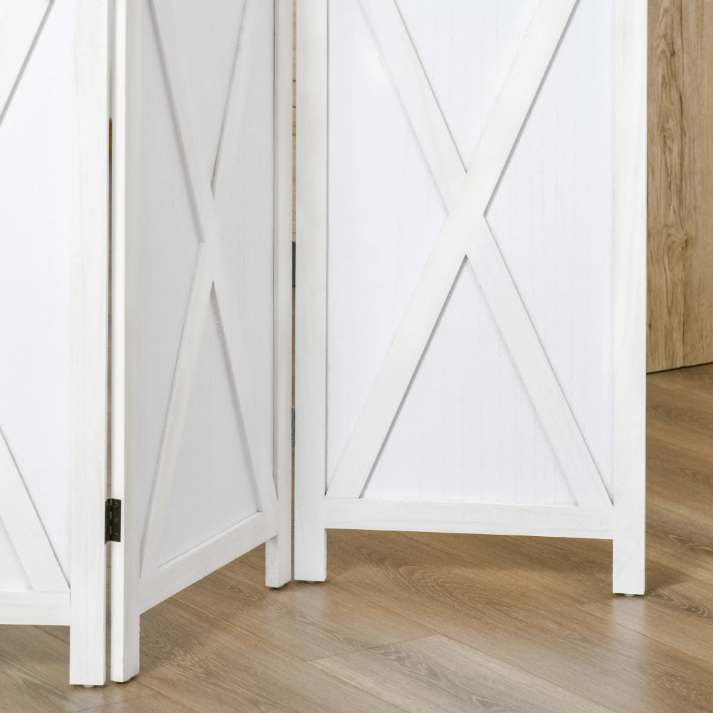 Paravento 4 Ante Stile Campagna ¨C zephmum ¨C Bianco Legno di Paulownia