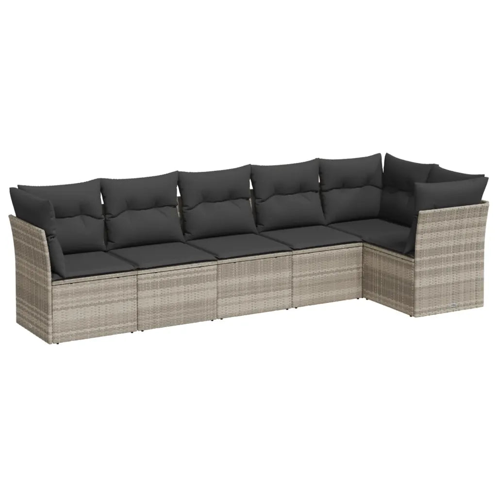 Set Divano da Giardino 6pz con Cuscini Grigio Chiaro Polyrattan