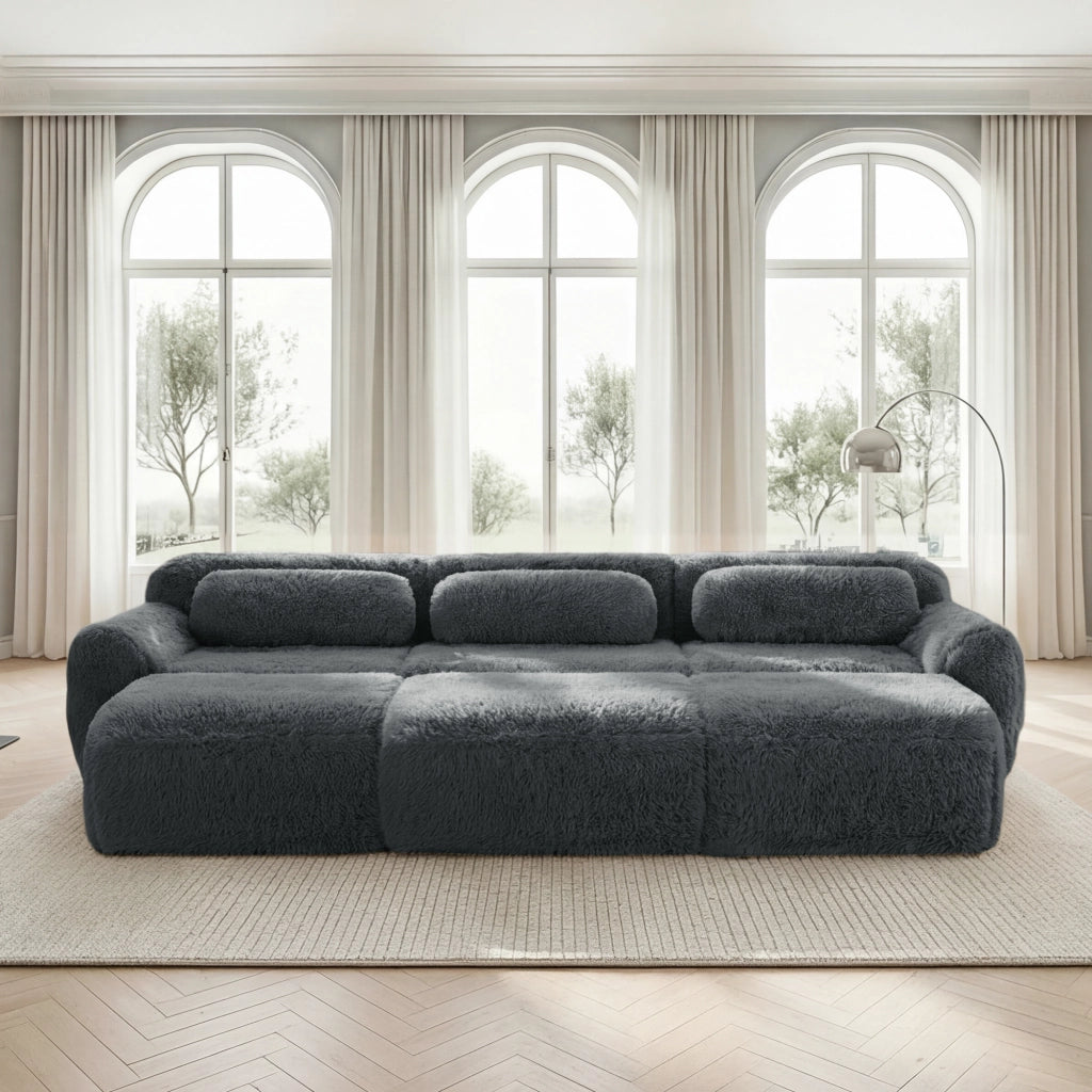 Divano Modulare 3 Posti con Ottomane ¨C MINIMAL ¨C Tessuto Morbido Grigio