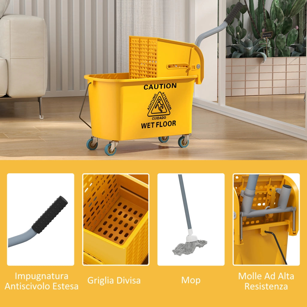 Secchio Lavapavimenti Professionale 20L con Mocio e Strizzatore ¨C Minimal ¨C Giallo 45x26.5x70 cm