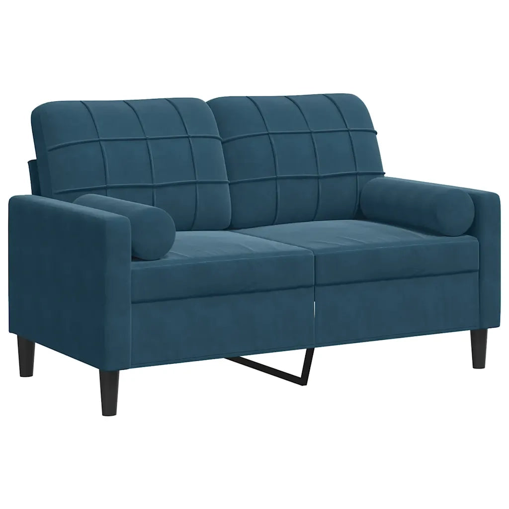 Divano a 2 Posti con Cuscini Blu 120 cm in Velluto