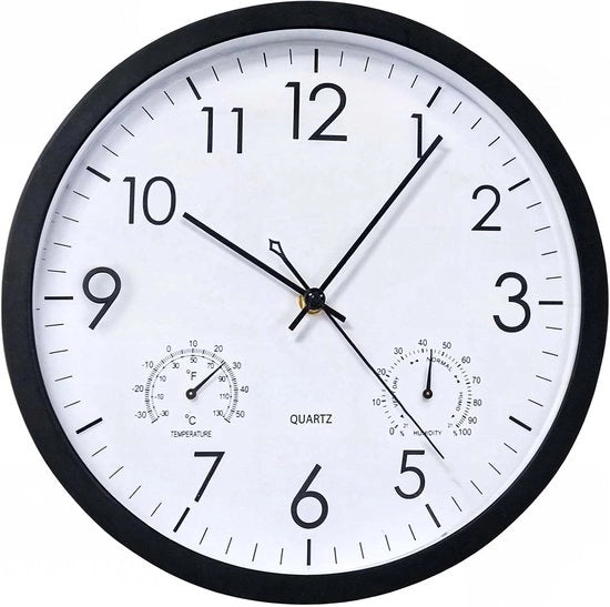 Orologio da Parete, 30 cm, Orologio da Parete in Quercia senza Scatto, Resistente ai Cambiamenti di Temperatura con Termometro e Umidometro, Orologio da Parete Idrogrado per Esterno, Orologio da Parete per Giardino, Orologio da Parete Grande