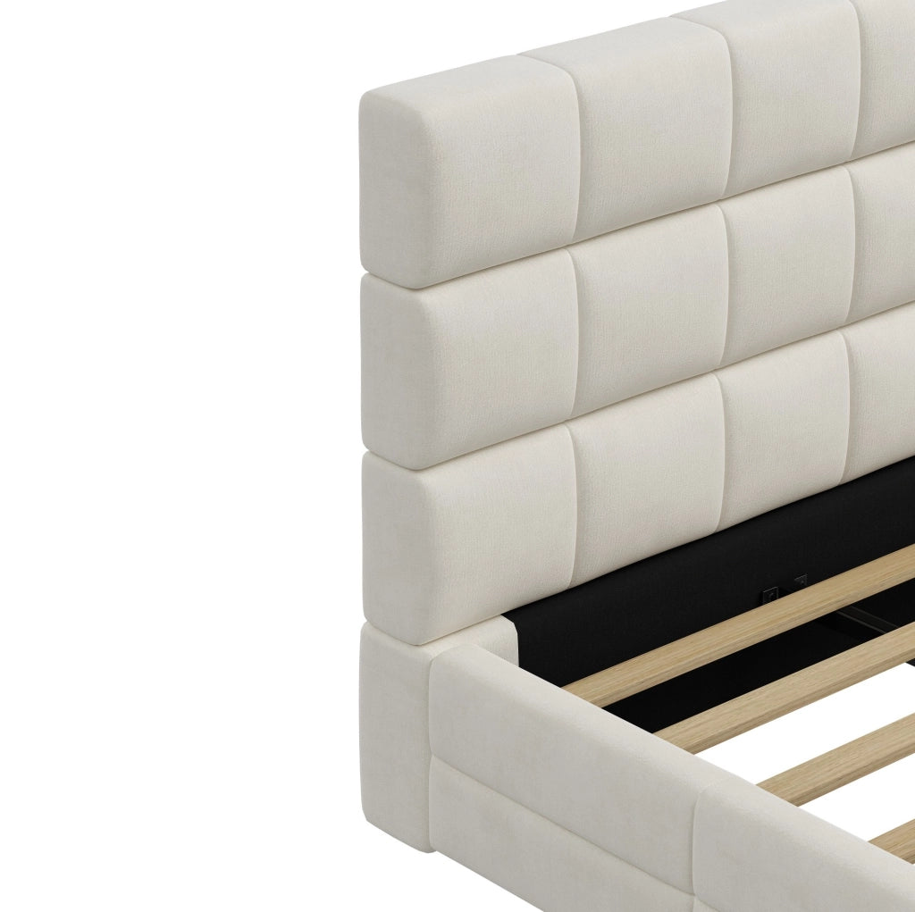 Letto piattaforma imbottito 180x200 cm in velluto beige con testiera