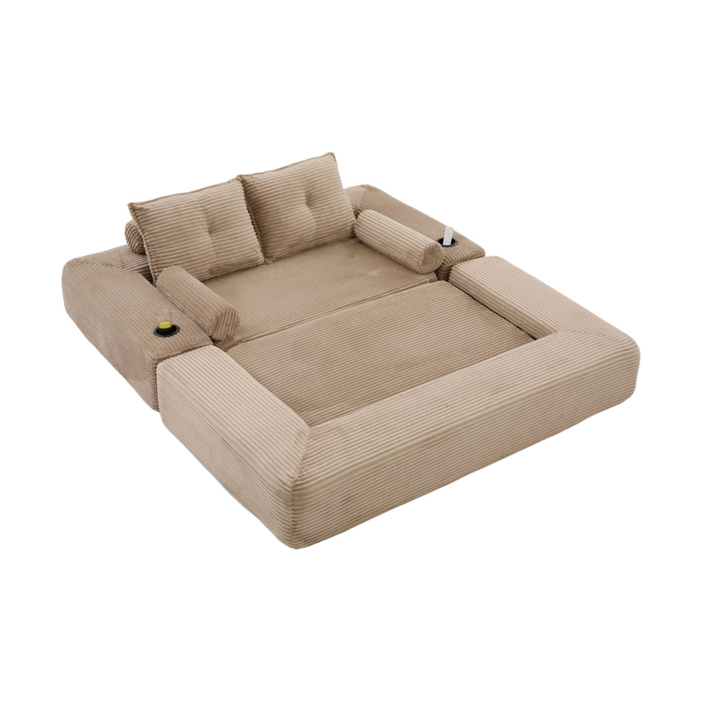 Divano Letto 2 Posti Reclinabile ¨C MINIMAL ¨C Tessuto a Coste, Cuscini Memory, con Tasche e Portabicchieri
