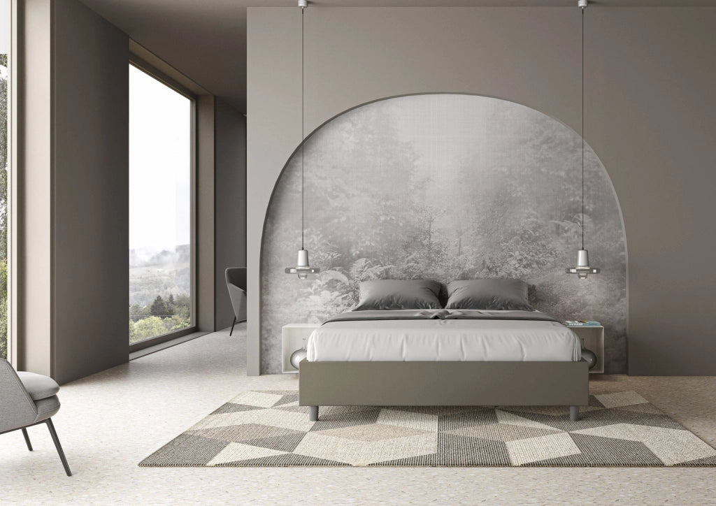 BS COM Letto matrimoniale francese con rete imbottito 140x210 similpelle cappuccino