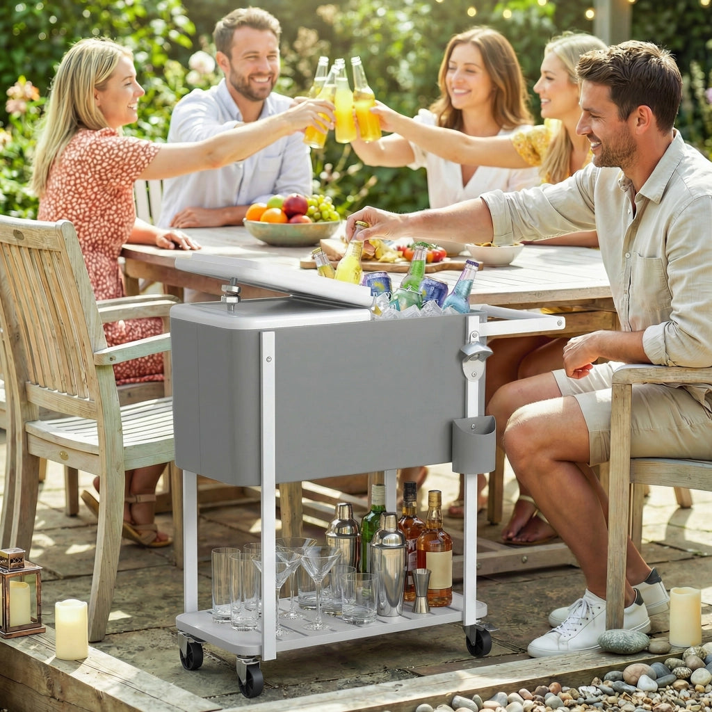 Carrello Frigo 56L con Ruote Apribottiglie Scarico e Maniglia ¨C Xylo ¨C Grigio 84x38x83cm