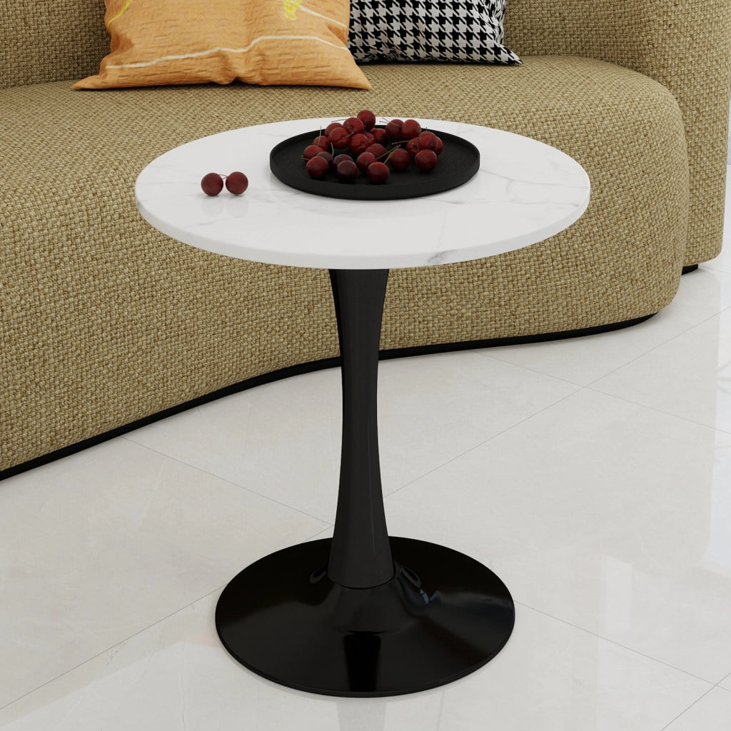 TAVOLO rotondo 70 cm in marmo artificiale nero e bianco