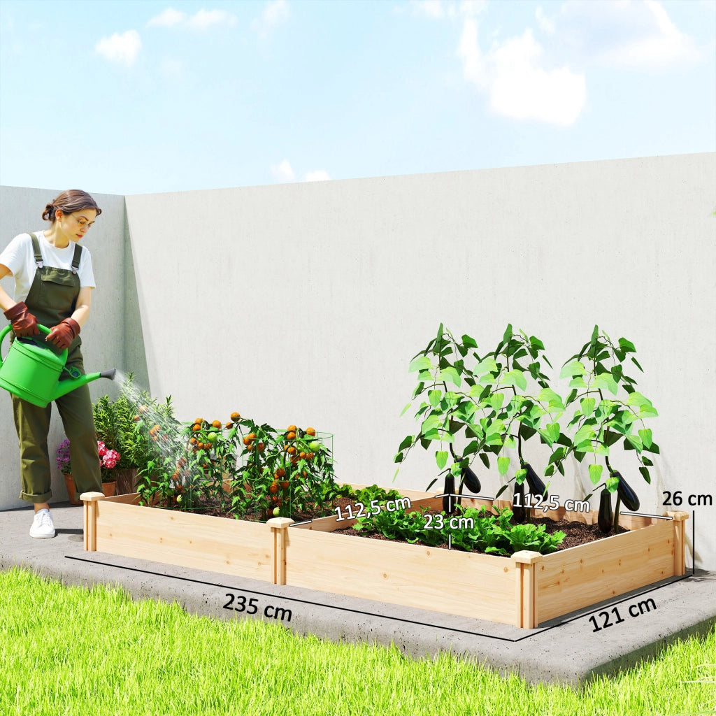 Giardino Urbano Elevato in Legno con Divisore e Base Aperta ¨C zephmum ¨C 235x121x26 cm Naturale