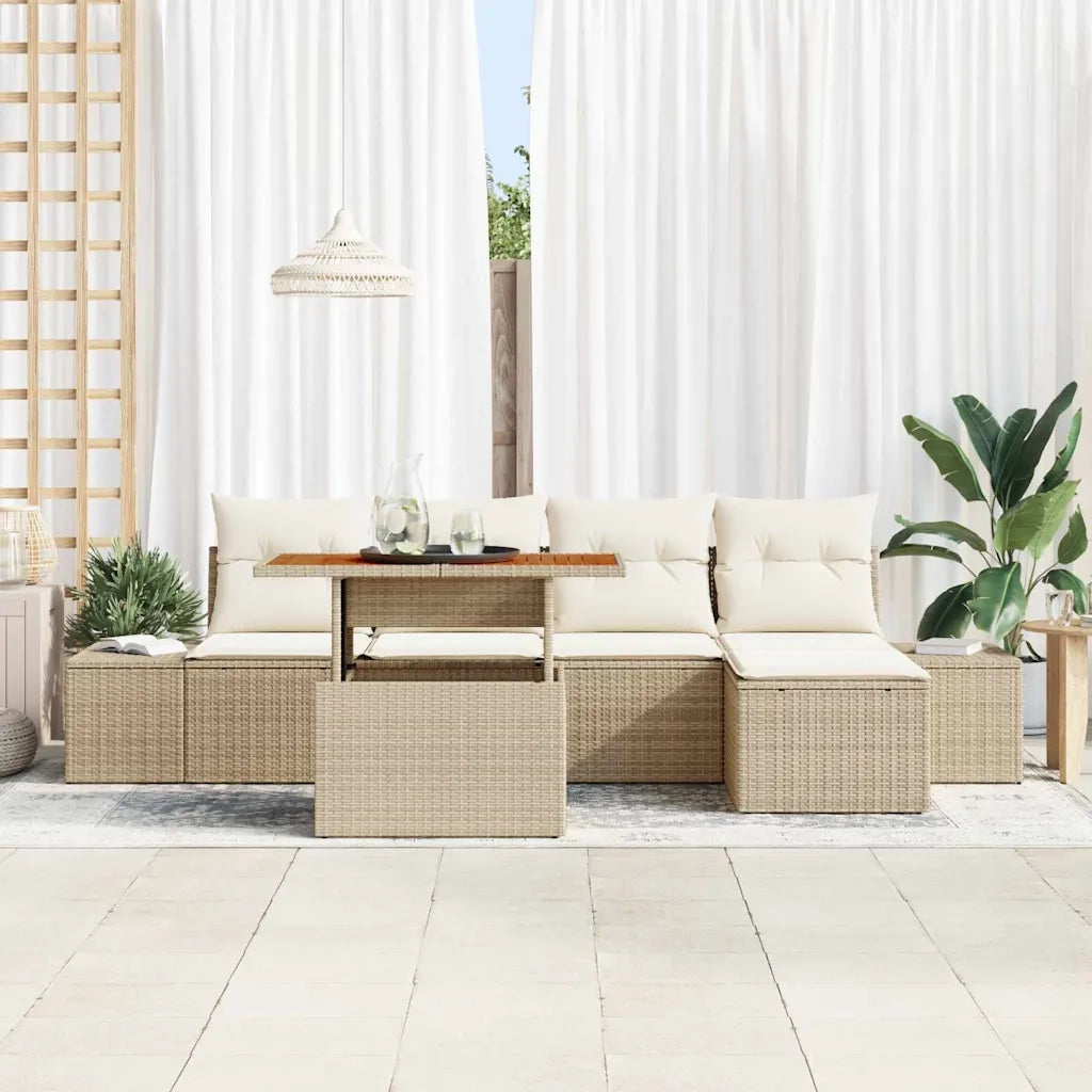 Set da Pranzo per Giardino con cuscino 6 pcs Beige e Crema