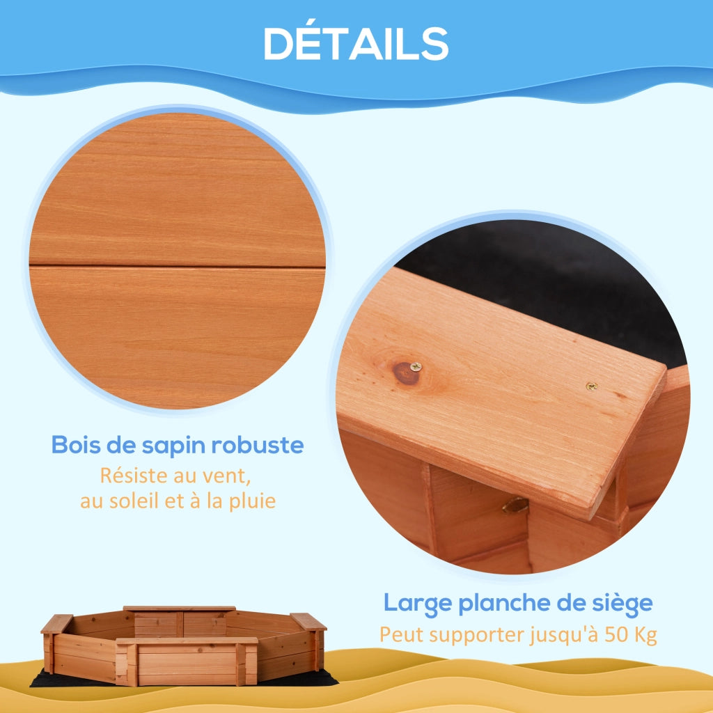 Sandbox in legno massello, ottagonale, 140x140x21.5 cm, con bache e copertura ¨C Minimal ¨C arancione