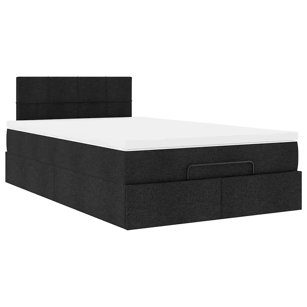 Pouf Letto con Materasso e LED Nero 120x190 cm in Tessuto