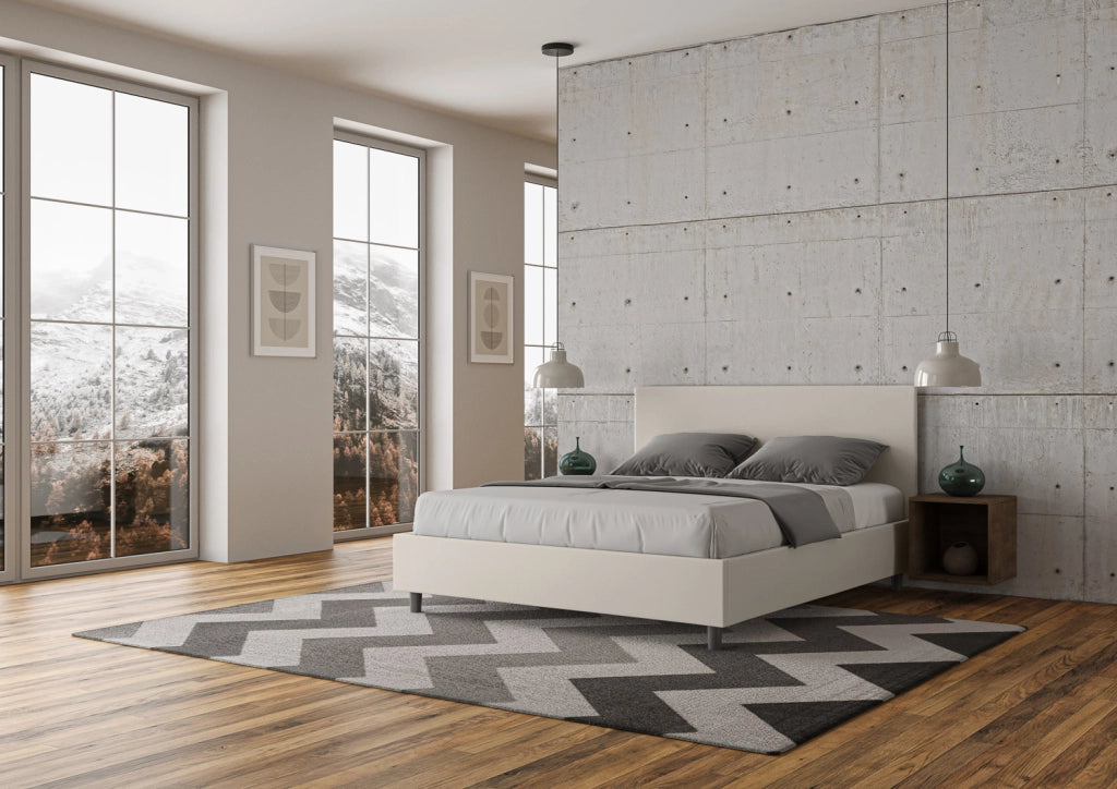BS COM Letto matrimoniale con rete imbottito 160x190 similpelle bianco