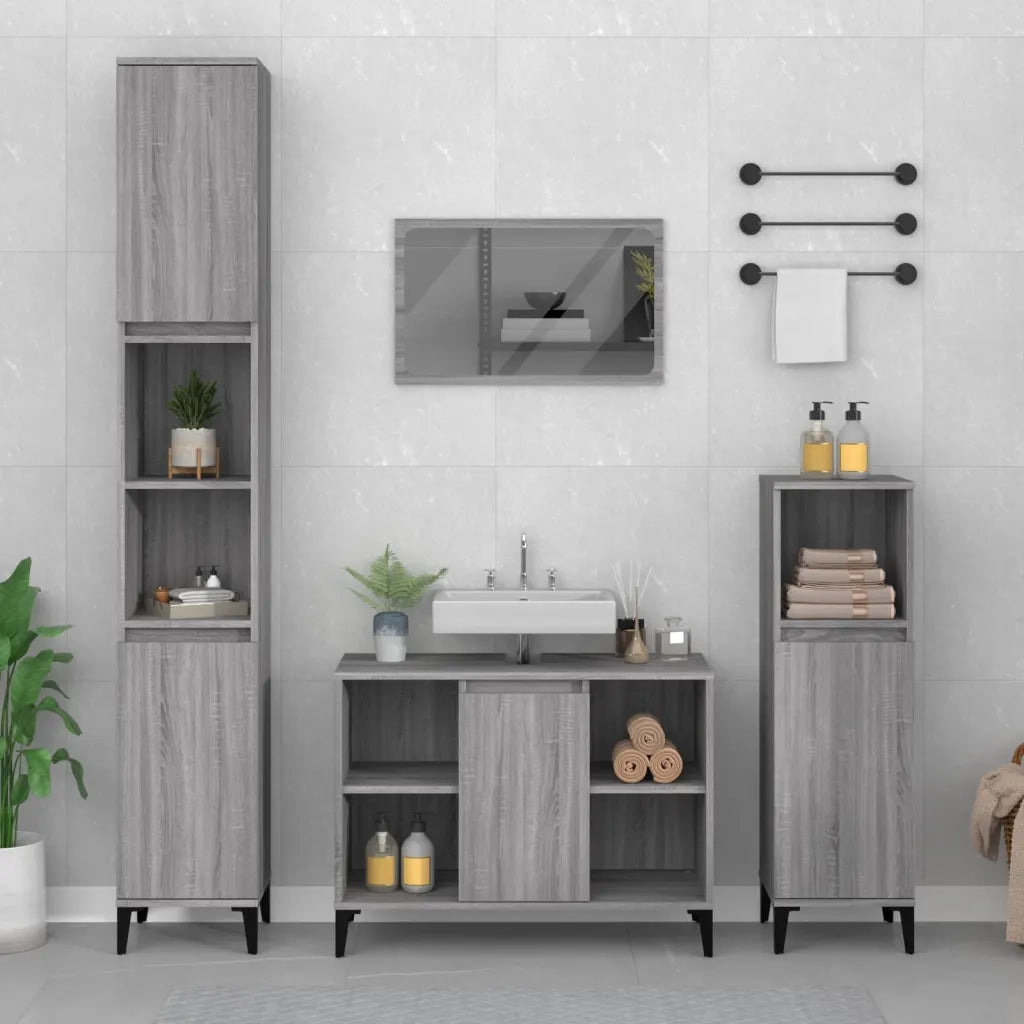 Mobile Lavabo-Armadietto da bagno Grigio Sonoma 80x33x60 cm in Legno Multistrato 415807