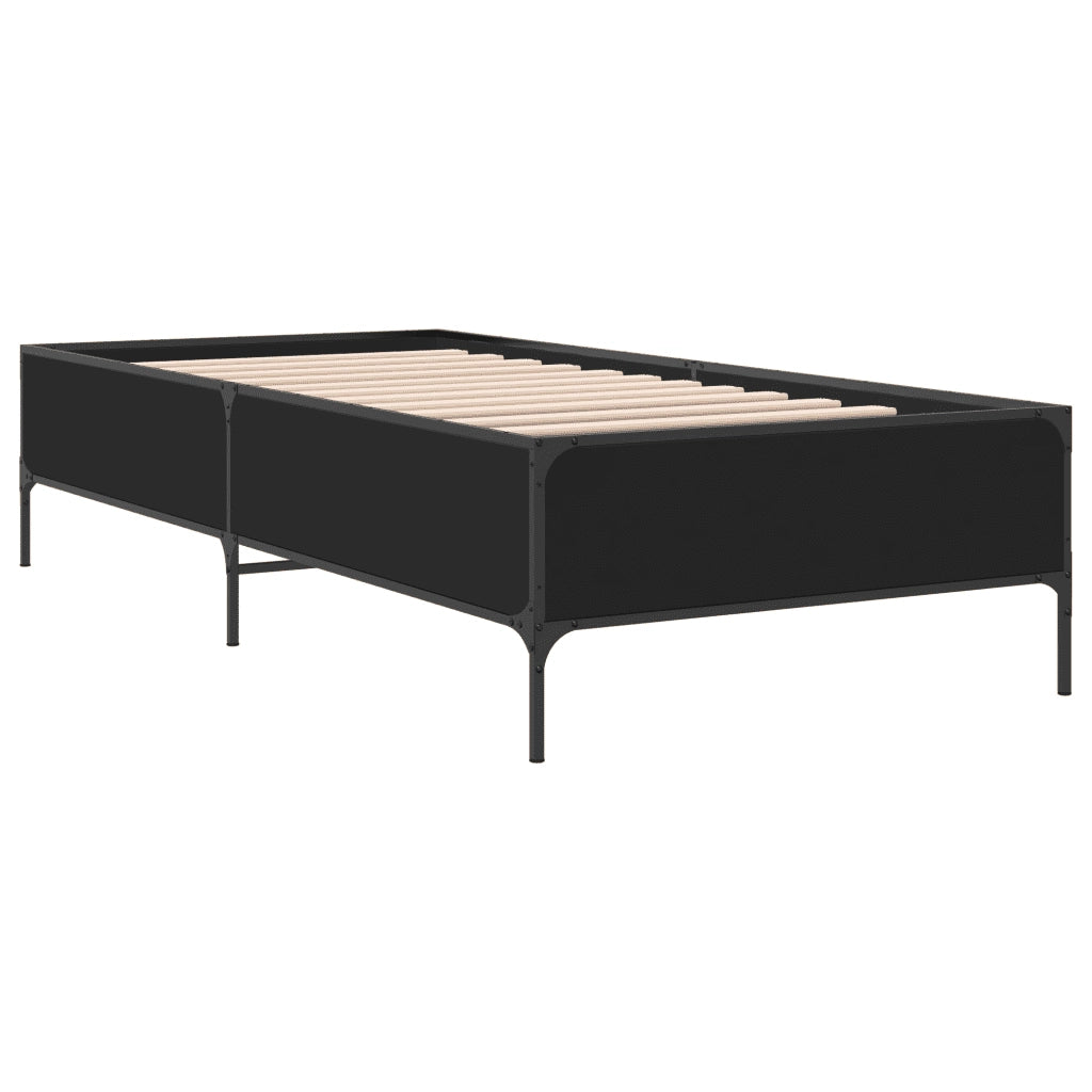 Letto singolo | Letto per adulti | Giroletto Nero 90x190 cm in Legno Multistrato e Metallo